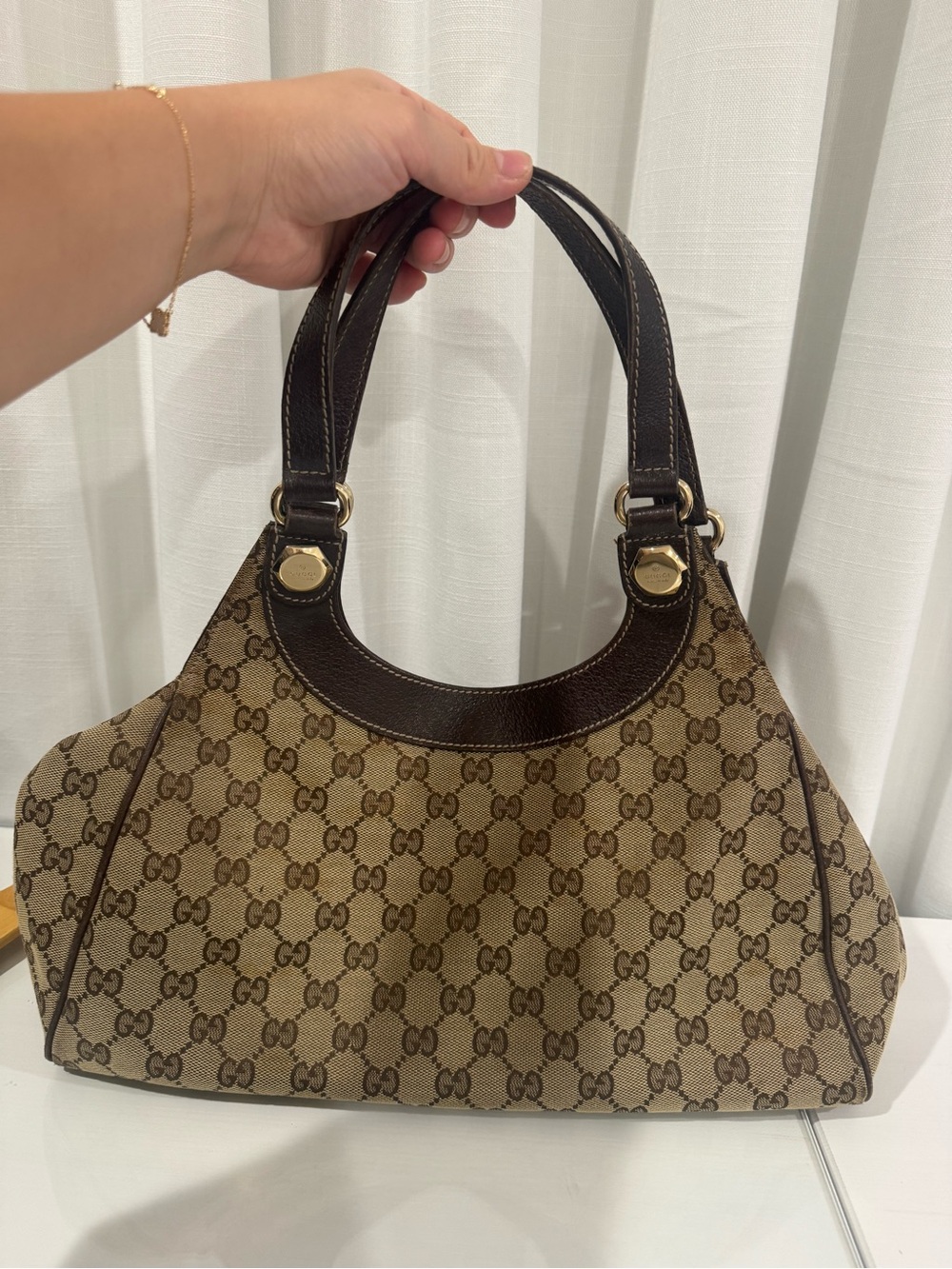 Gucci Beige & Brown GG Canvas Shoulder Bag